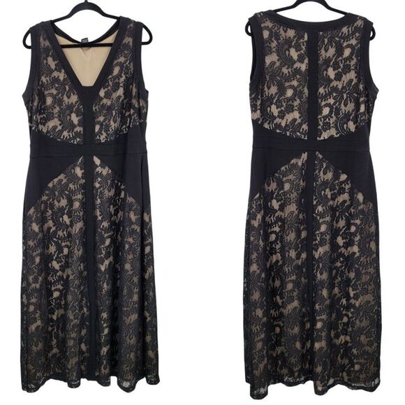 Womens Black Lace Cocktail Dress Plus Size 1X Figure Flattering Stretch Evening - Picture 1 of 10